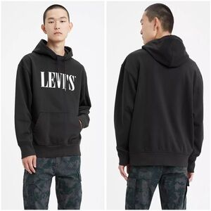Levi's Relaxed Classic Graphic Black Pullover Hoodie Sweatshirt Size Large